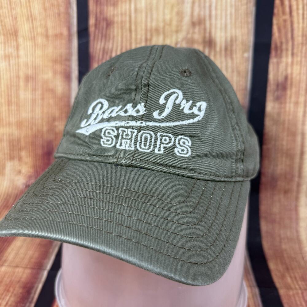 Bass Pro Shops Hat Green White Strap Back Adjustable Baseball Cap One Size Logo